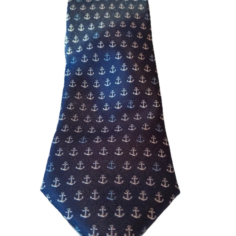 Class Club Boy’s Navy Blue Anchor Pattern Silk Blend Tie